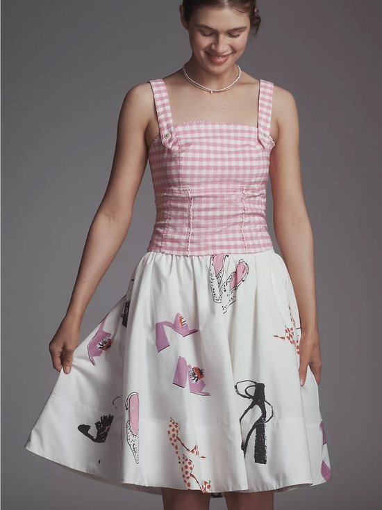 Anthropologie Dresses & Skirts - NWT Anthropologie Maeve Jacie Poplin Skirt Fashion Retro Novelty White Pink M